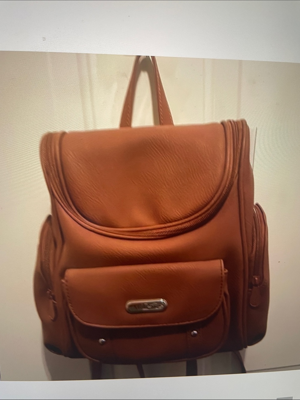 Women's Faux-Leather Backpack in Cognac Brown